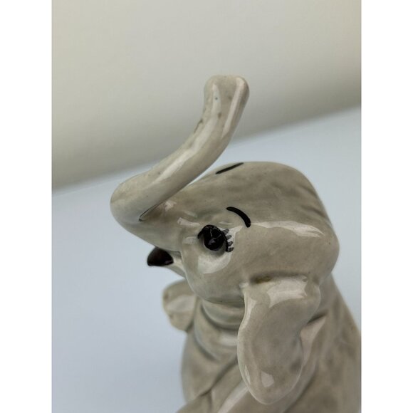 Elephant Figurine Ceramic Arts Studio Pottery Gray Eyelashes Vintage Trunk Up - Picture 8 of 12